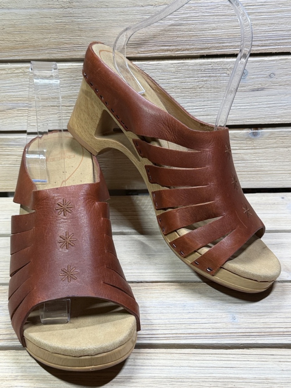 Dansko Tilly Sandal Leather Upper Wood Wedge - Size 41